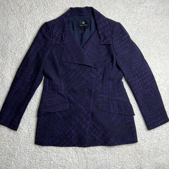 Rena Lange Jackets & Blazers - Rena Lange Woven Wool Silk Blend Purple Black Pattern Double Snap Jacket 10